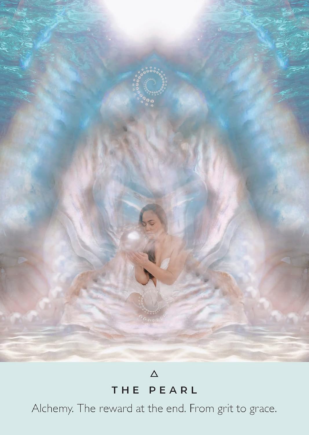 The Pearl oracle card from the Healing Waters Oracle by Rebecca Campbell — digital montage art by Katie-Louise