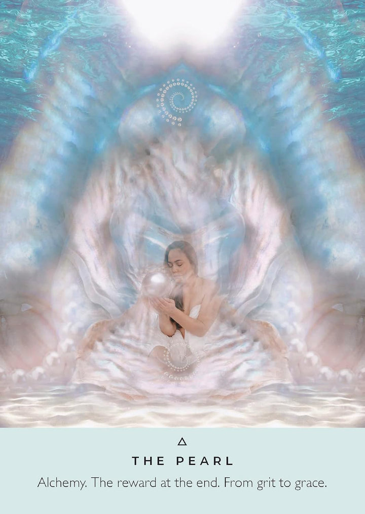 The Pearl oracle card from the Healing Waters Oracle by Rebecca Campbell — digital montage art by Katie-Louise