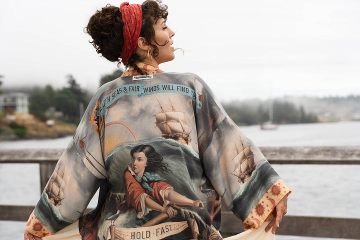 Hold Fast Pixie Duster cropped kimono with vintage nautical art print by Market of Stars