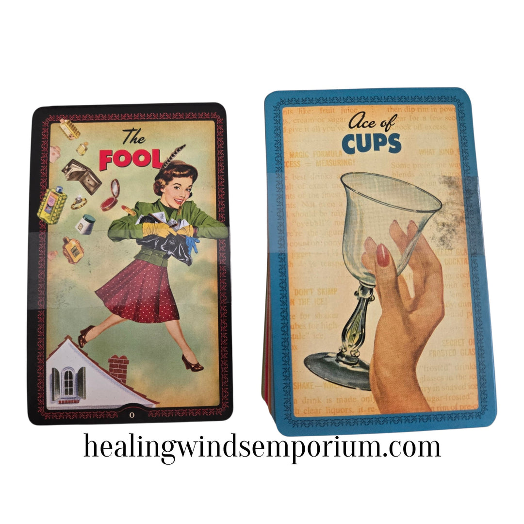 Housewives Tarot card examples — Major and Minor Arcana in retro 1950s illustration style by Paul Kepple The Fool and Ace of Cups