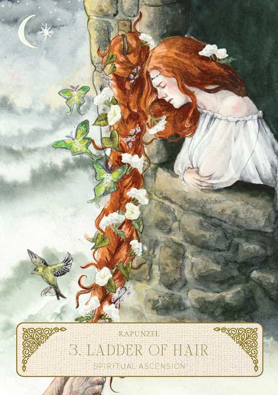 Kate Forsyth's Fairytale Oracle Rapunzel example — dark fairytale watercolor art by Merle Hunt