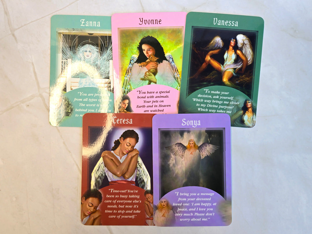 Complete 44-card Messages From Your Angels oracle deck by Doreen Virtue showing angel artwork