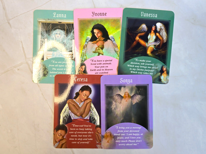 Complete 44-card Messages From Your Angels oracle deck by Doreen Virtue showing angel artwork