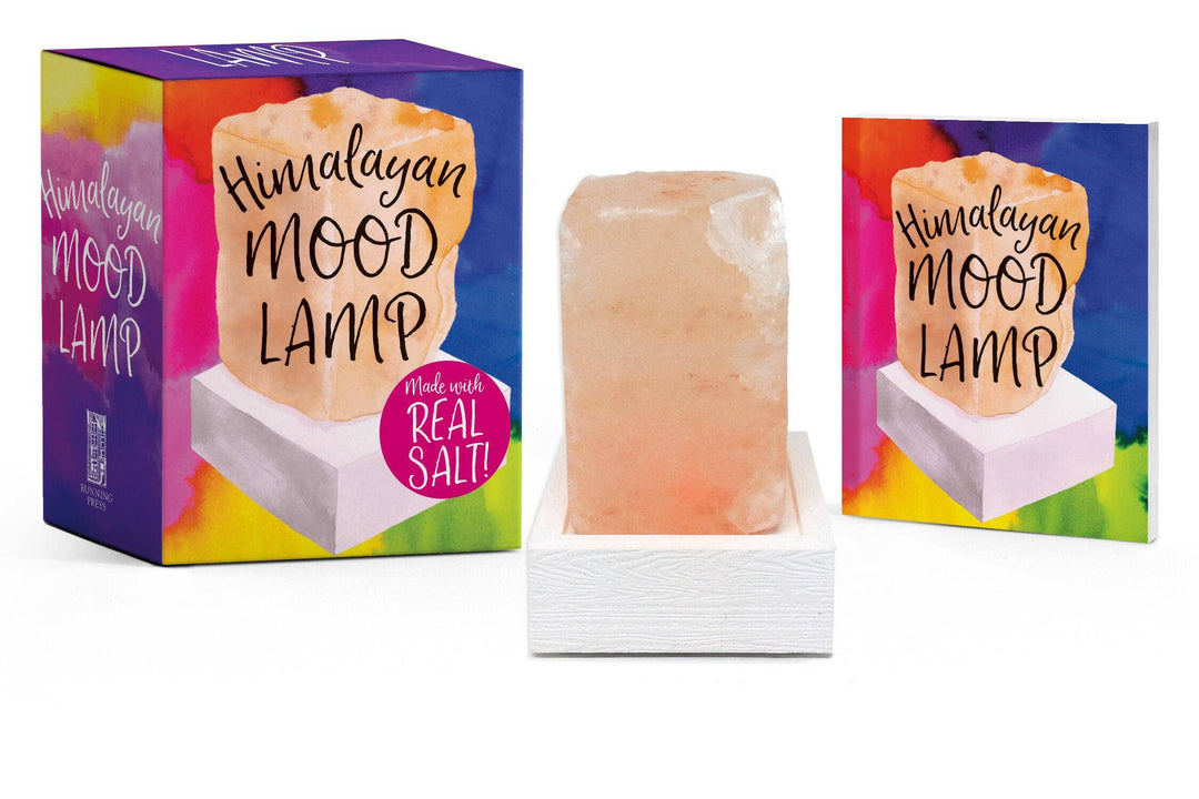 Mini Himalayan salt mood lamp with color changing LED and 32-page guidebook explaining color meanings by Hachette Book Group