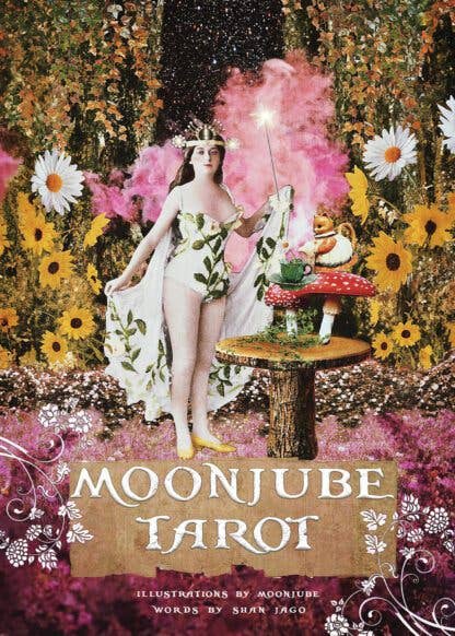 Moonjube Tarot Deck box cover featuring Aquarian collage art by Donna Outtrim