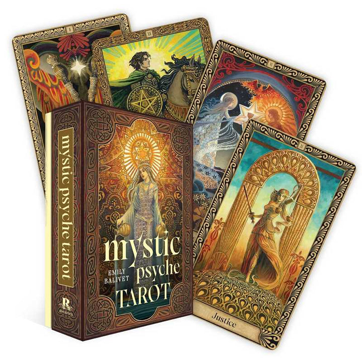 Mystic Psyche Tarot cards spread showing Celtic and Art Nouveau psychedelic artwork