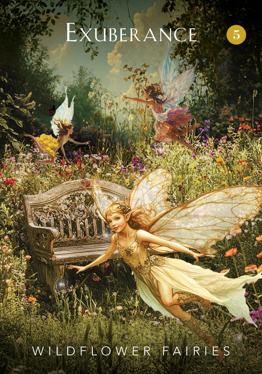 Exuberance card with fairies from the Mystical Garden Oracle by Denise Linn — fairy oracle card deck