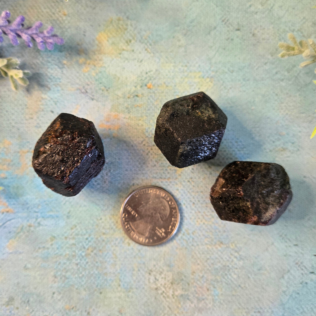 Natural rough garnet crystal medium size, raw unpolished healing stone, reddish-brown