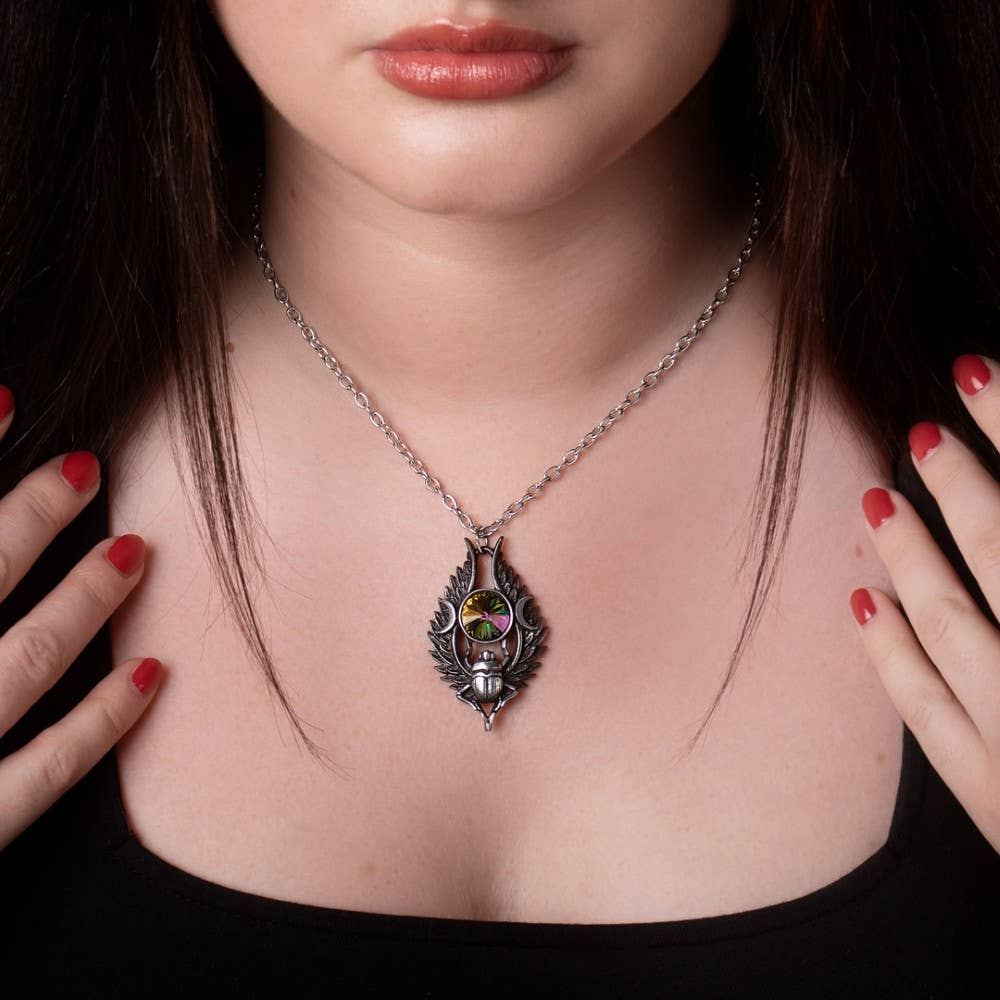 Nephthys Dark Goddess scarab pendant showing Triple Moon symbol and Egyptian design details