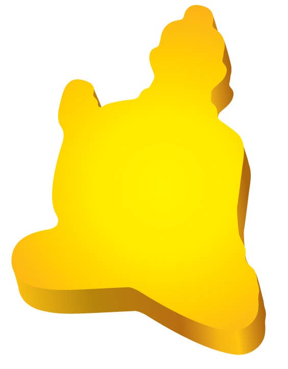 Golden Buddha-shaped sticky note close-up isolated on white background
