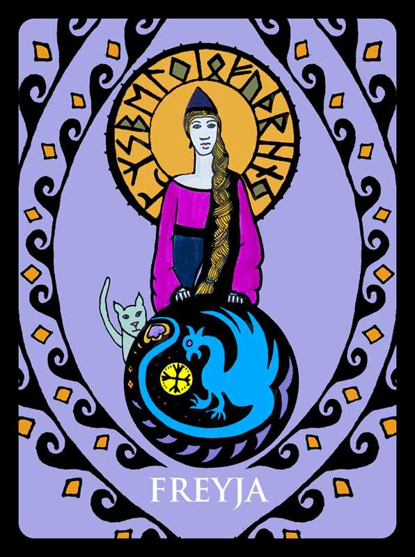 Freya card from Nine Realms Oracle showing original Norse deity artwork by Sonja Grace