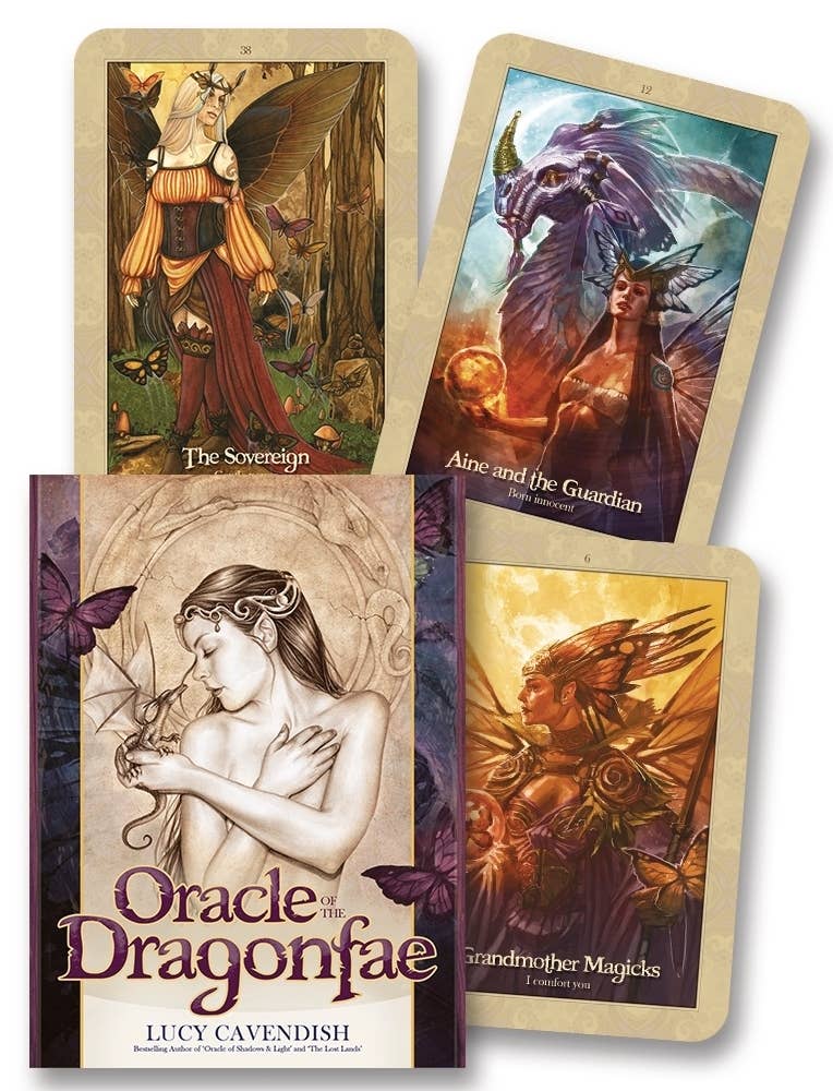 Oracle of the Dragonfae 43-card dragon faery oracle deck and boxed set by Lucy Cavendish with art by Selina Fenech, Ravynne Phelan and more, published by Blue Angel