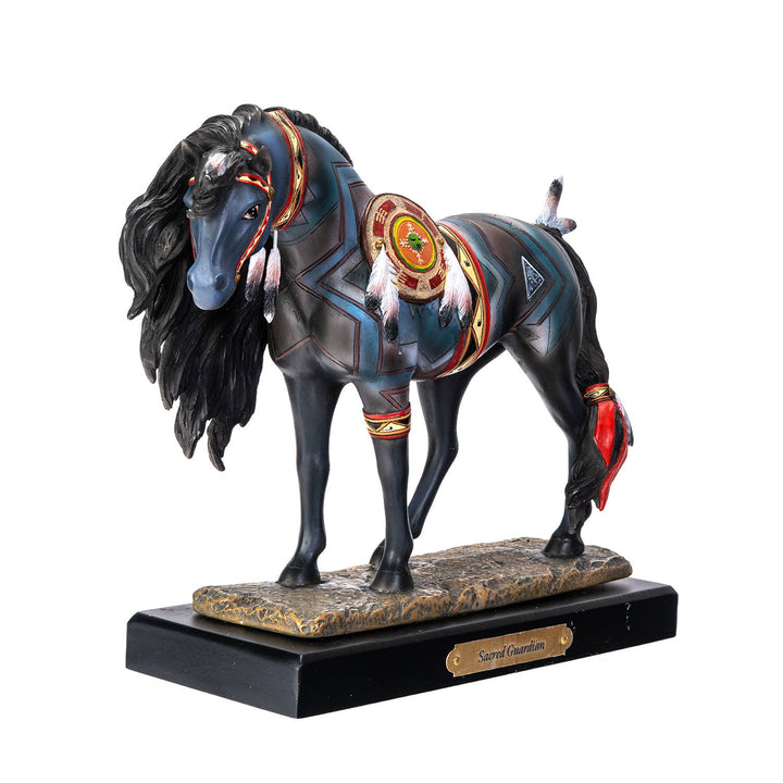 Three-quarter view of Sacred Guardian horse figurine by Laurie Prindle showing sculptural depth and finish
