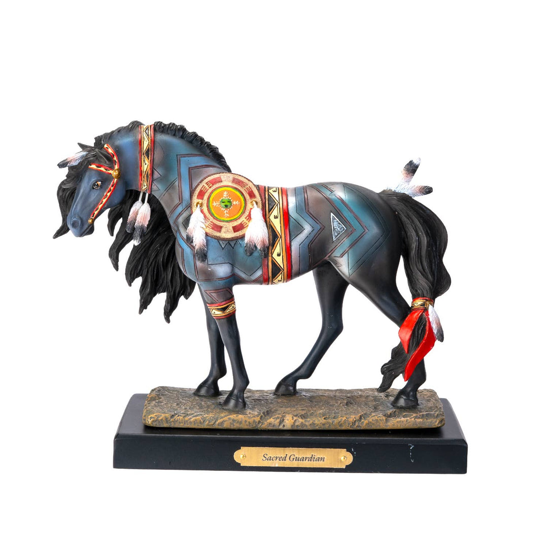 Sacred Guardian Native American horse figurine by Laurie Prindle — front view showing full sculptural detail, resin, 8.5 inches tall