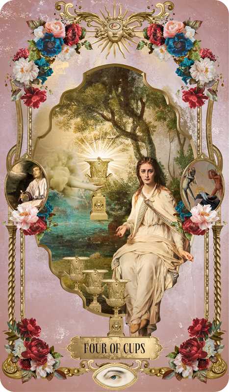 Tarot Divinatorium single card four of cups example— baroque classical collage art by André Sanchez