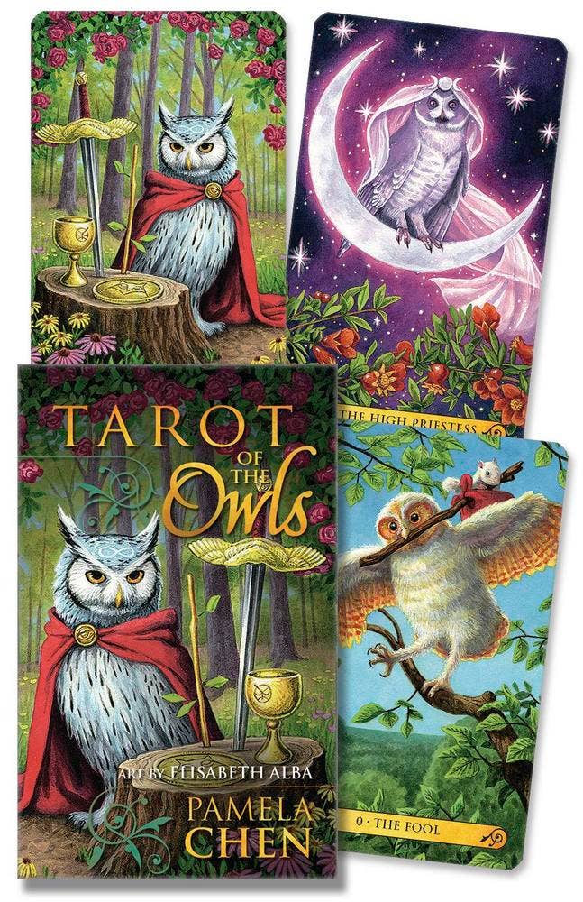 Tarot of the Owls Mini Deck by Pamela Chen and Elisabeth Alba – 78-card pocket-sized RWS-style owl tarot published by Llewellyn Worldwide