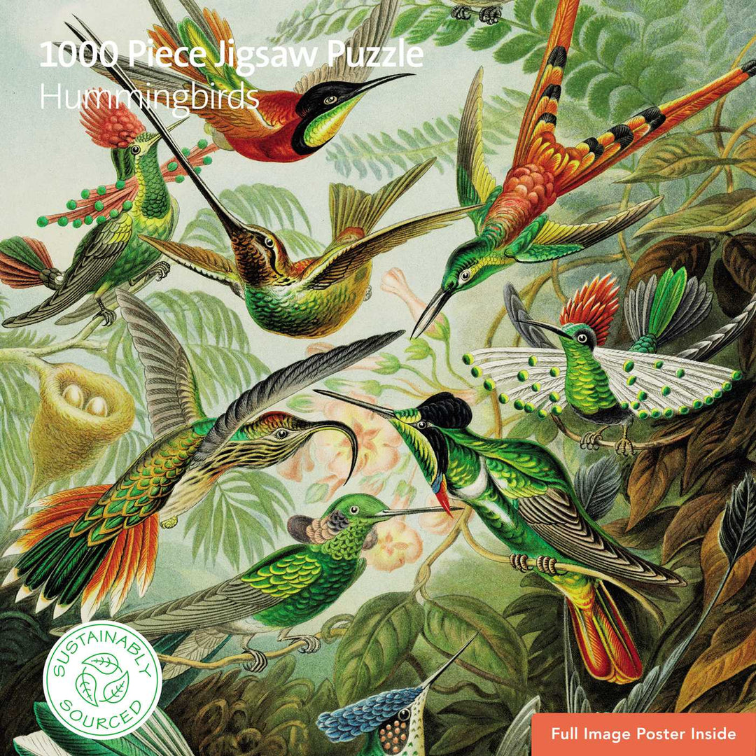 V&A Humming Birds 1000-piece jigsaw puzzle box featuring Ernst Haeckel art – Flame Tree