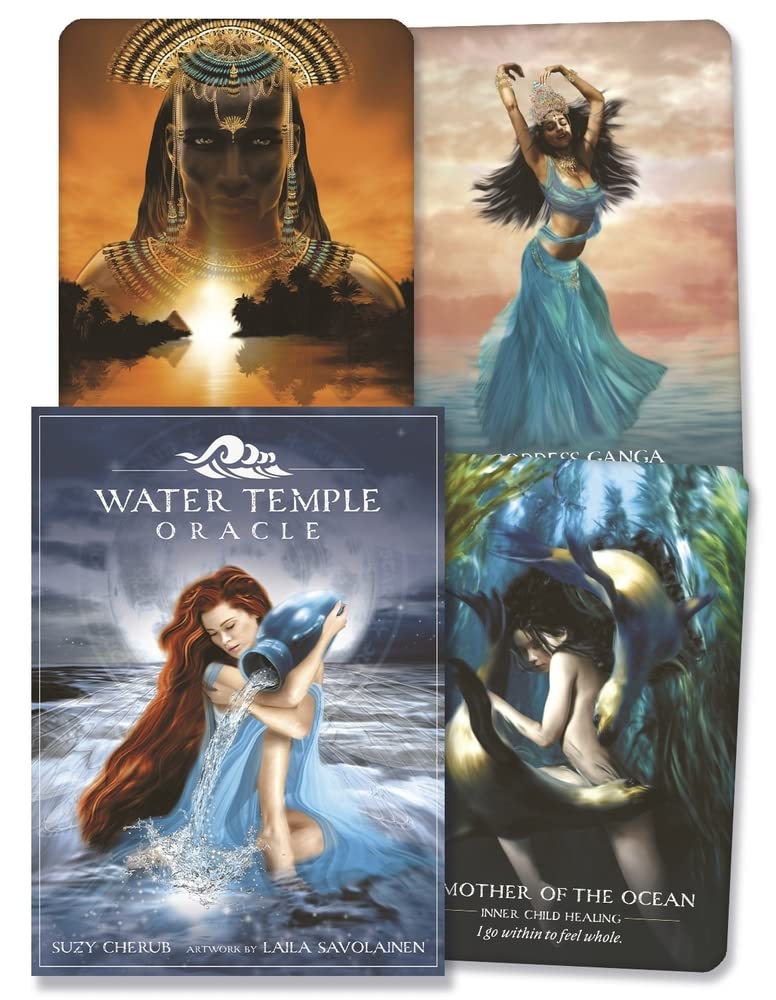Water Temple Oracle Cards by Suzy Cherub deck box front cover with goddess artwork by Laila Savolainen
