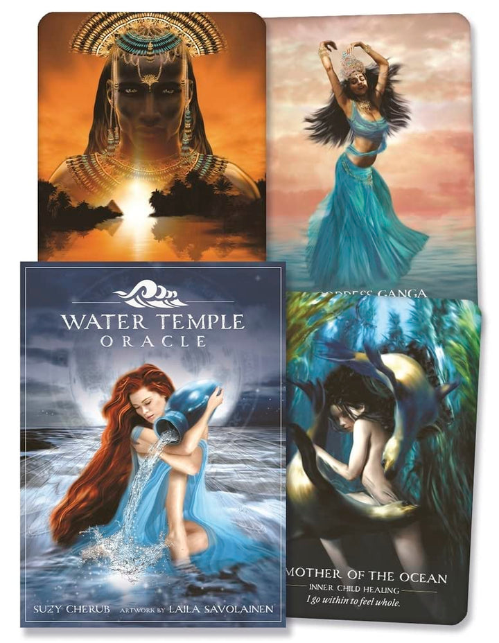 Water Temple Oracle Cards by Suzy Cherub deck box front cover with goddess artwork by Laila Savolainen