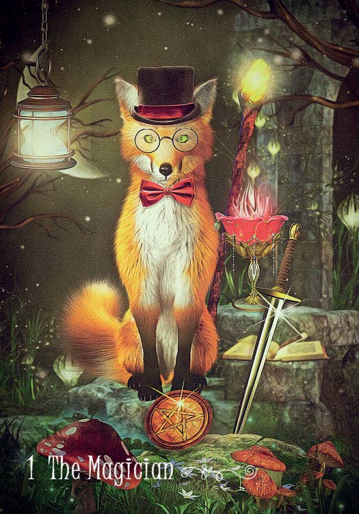 Westwood Tarot card featuring fox The Magician Card woodland creature guide