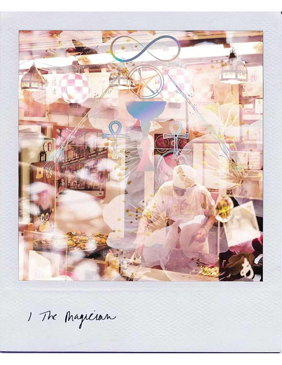Wild Lands Tarot The Magician card in Polaroid style with double-exposure holographic foil overlay