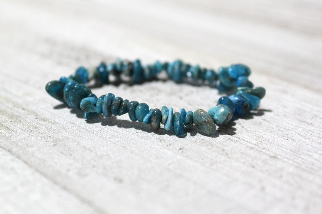 Blue Apatite chip bracelet for motivation throat chakra and public speaking confidence
