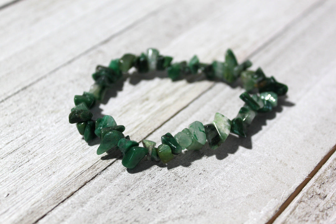 Verdite chip bracelet green gemstone for stress relief and self love
