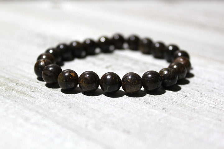 Reiki Charged Bronzite 8mm round crystal bracelet for psychic protection and grounding
