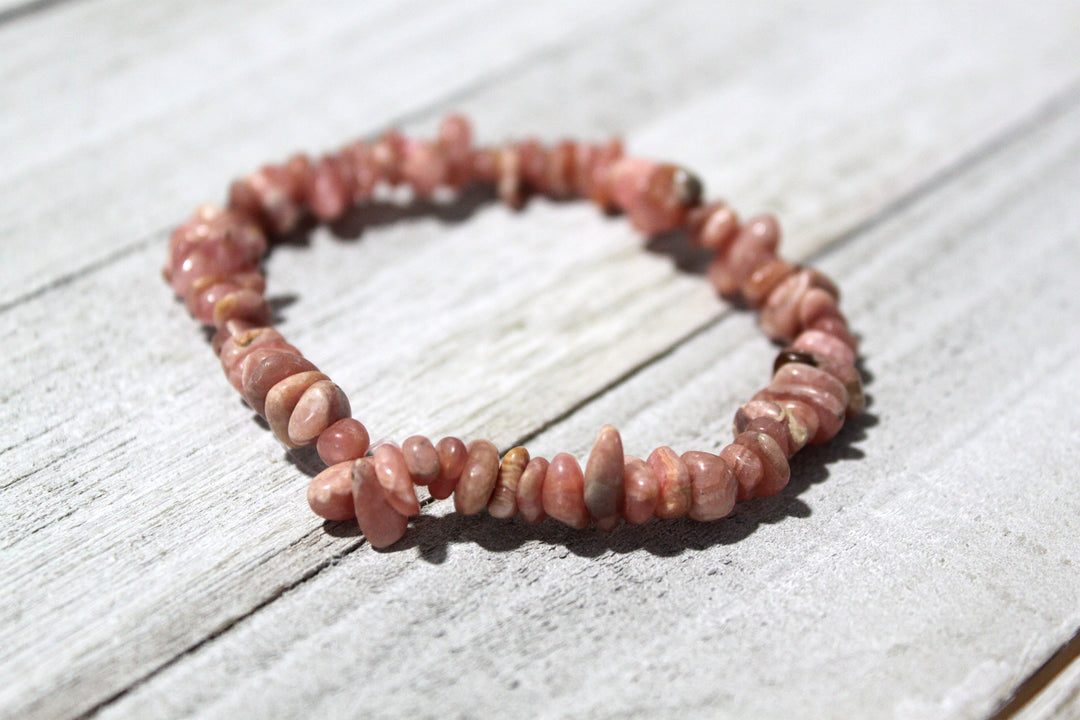 Rhodochrosite Chip Bracelet | Heart Chakra, Self Love &amp; Emotional Healing | Metaphysical Jewelry Gift