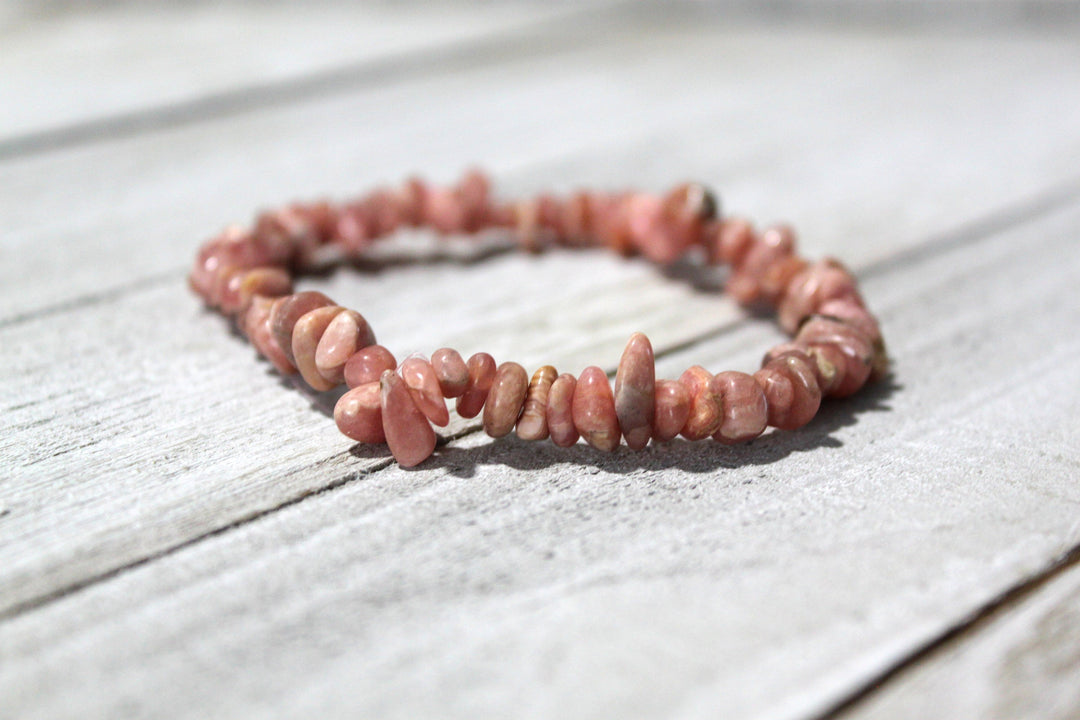 Pink Rhodochrosite chip bracelet for heart chakra healing and self love