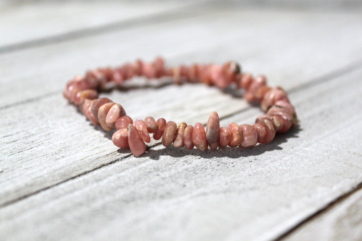Pink Rhodochrosite chip bracelet for heart chakra healing and self love
